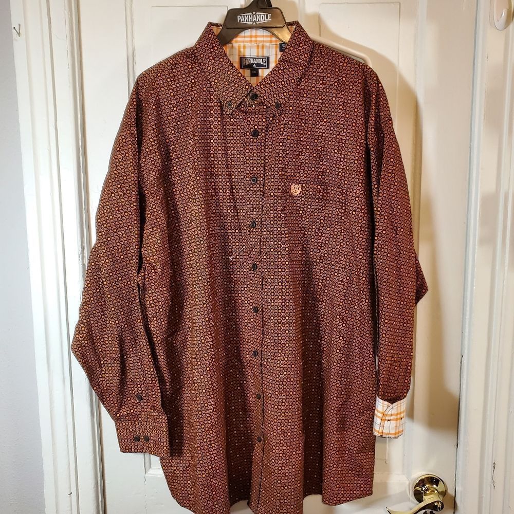 NEW Panhandle Select Peached Poplin Print Long Sleeve Button Down Shirt XXL
